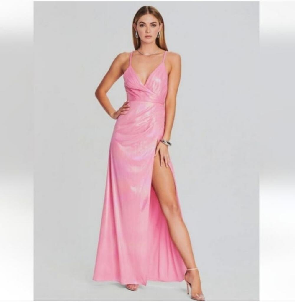 Retrofete Yesi Dress Flamingo Pink Size XXS NWT Metallic Maxi Spaghetti Straps
